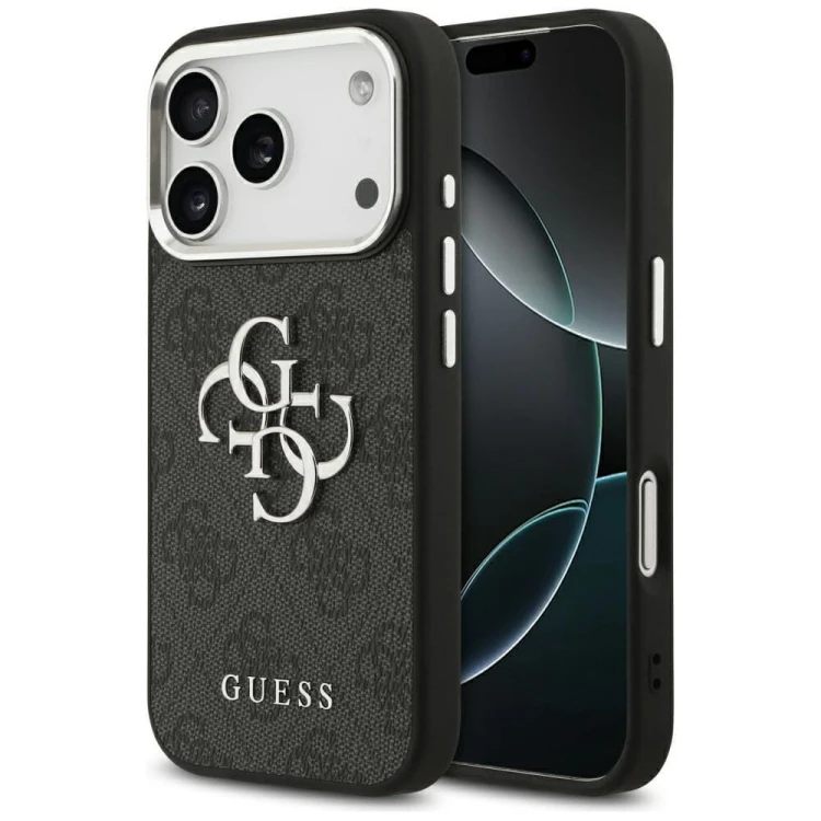 Etui Guess iPhone 17 Pro 4G Big Classic Czarne - Pokrowiec ze Srebrną Ramką