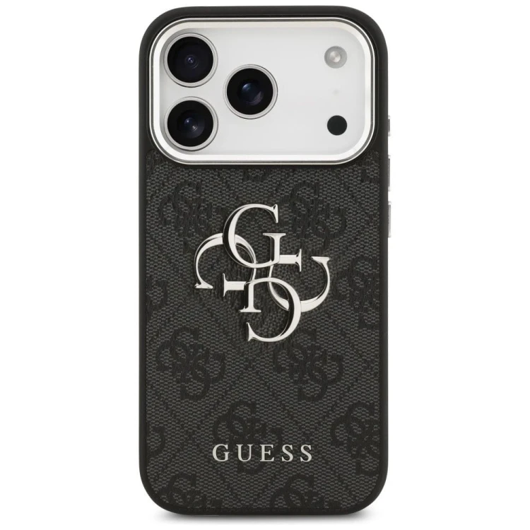 Etui Guess iPhone 17 Pro 4G Big Classic Czarne - Pokrowiec ze Srebrną Ramką