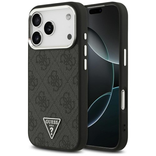Etui Guess iPhone 17 Pro 4G Triangle Logo Czarne - Pokrowiec MagSafe Srebrne Detale