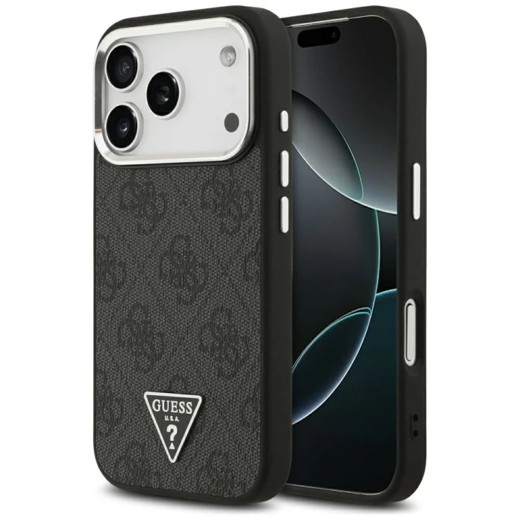 Etui Guess iPhone 17 Pro 4G Triangle Logo Czarne - Pokrowiec MagSafe Srebrne Detale