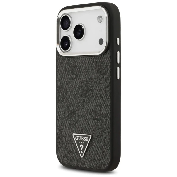 Etui Guess iPhone 17 Pro 4G Triangle Logo Czarne - Pokrowiec MagSafe Srebrne Detale