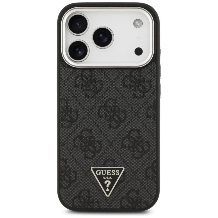 Etui Guess iPhone 17 Pro 4G Triangle Logo Czarne - Pokrowiec MagSafe Srebrne Detale