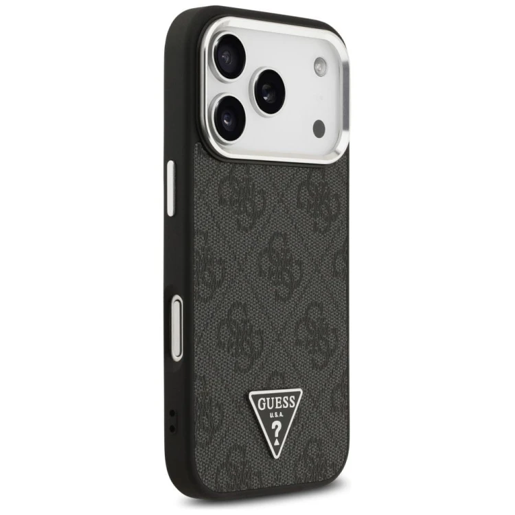 Etui Guess iPhone 17 Pro 4G Triangle Logo Czarne - Pokrowiec MagSafe Srebrne Detale