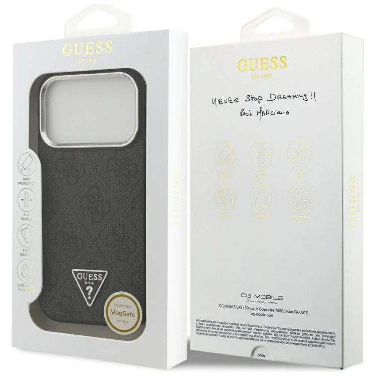 Etui Guess iPhone 17 Pro 4G Triangle Logo Czarne - Pokrowiec MagSafe Srebrne Detale