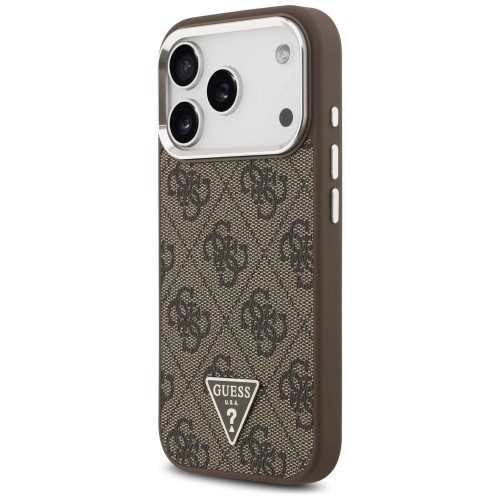 Etui Guess iPhone 17 Pro 4G Triangle Logo Brązowe - Pokrowiec MagSafe Srebrne Detale