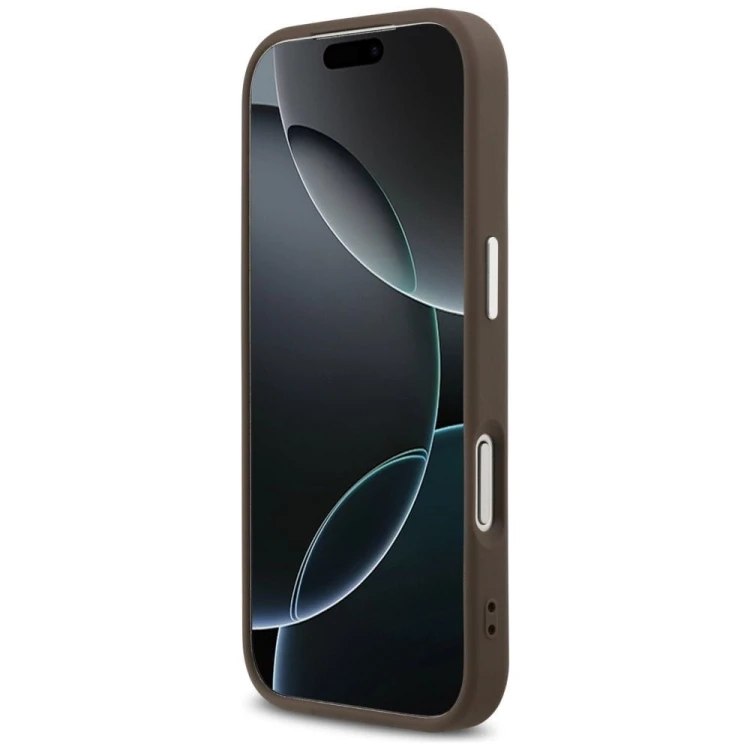Etui Guess iPhone 17 Pro 4G Triangle Logo Brązowe - Pokrowiec MagSafe Srebrne Detale