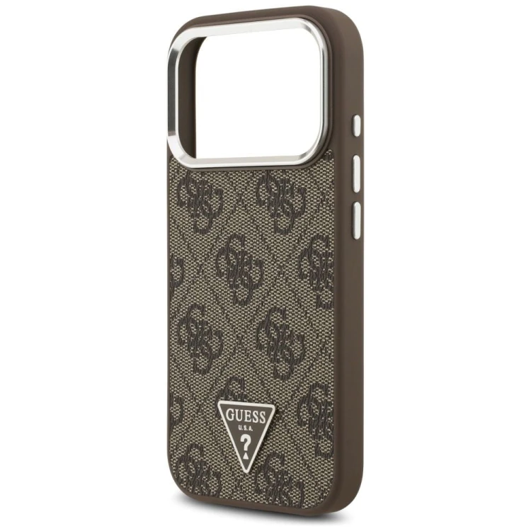 Etui Guess iPhone 17 Pro 4G Triangle Logo Brązowe - Pokrowiec MagSafe Srebrne Detale