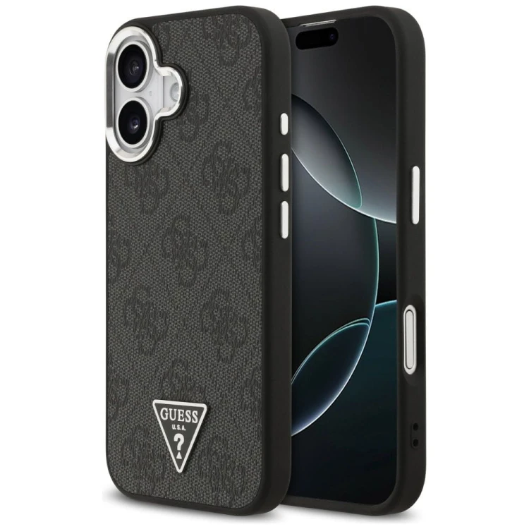 Etui Guess iPhone 17 4G Triangle Logo Czarne - Pokrowiec MagSafe Srebrne Detale