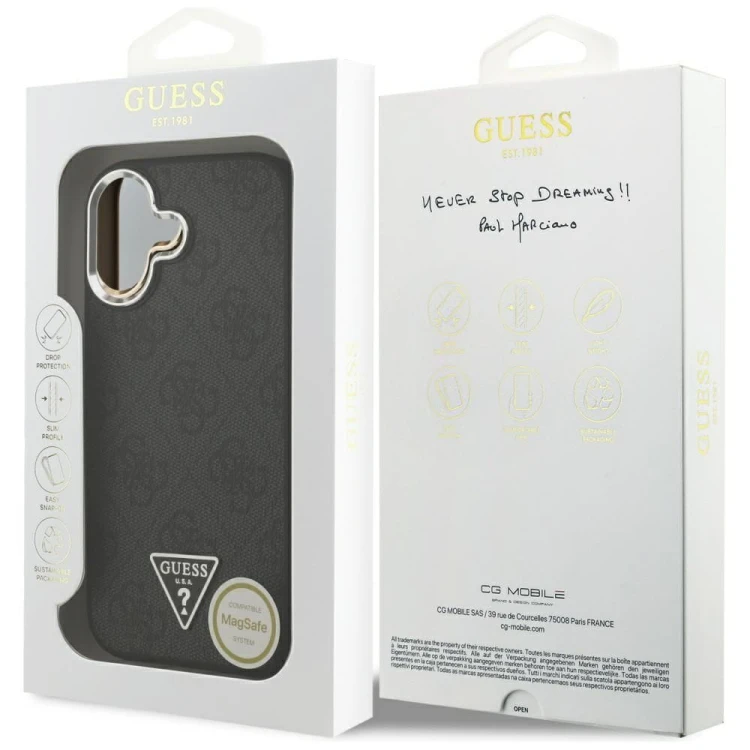 Etui Guess iPhone 17 4G Triangle Logo Czarne - Pokrowiec MagSafe Srebrne Detale