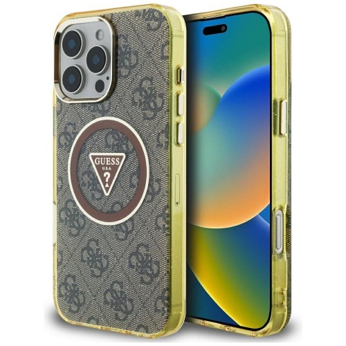 Etui Guess iPhone 16 Pro Metal Glitter 4G MagSafe Brązowe - Pokrowiec