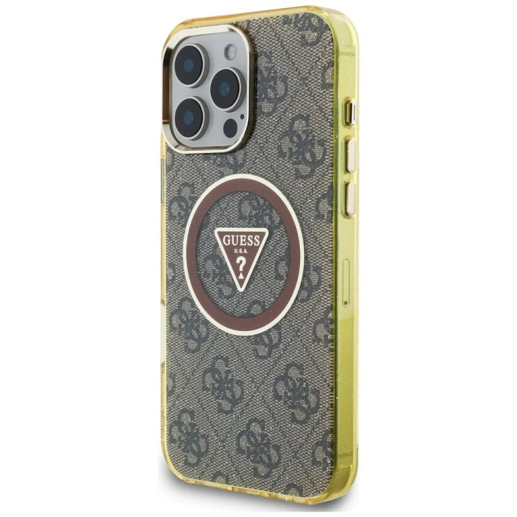 Etui Guess iPhone 16 Pro Metal Glitter 4G MagSafe Brązowe - Pokrowiec