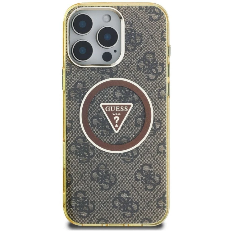 Etui Guess iPhone 16 Pro Metal Glitter 4G MagSafe Brązowe - Pokrowiec