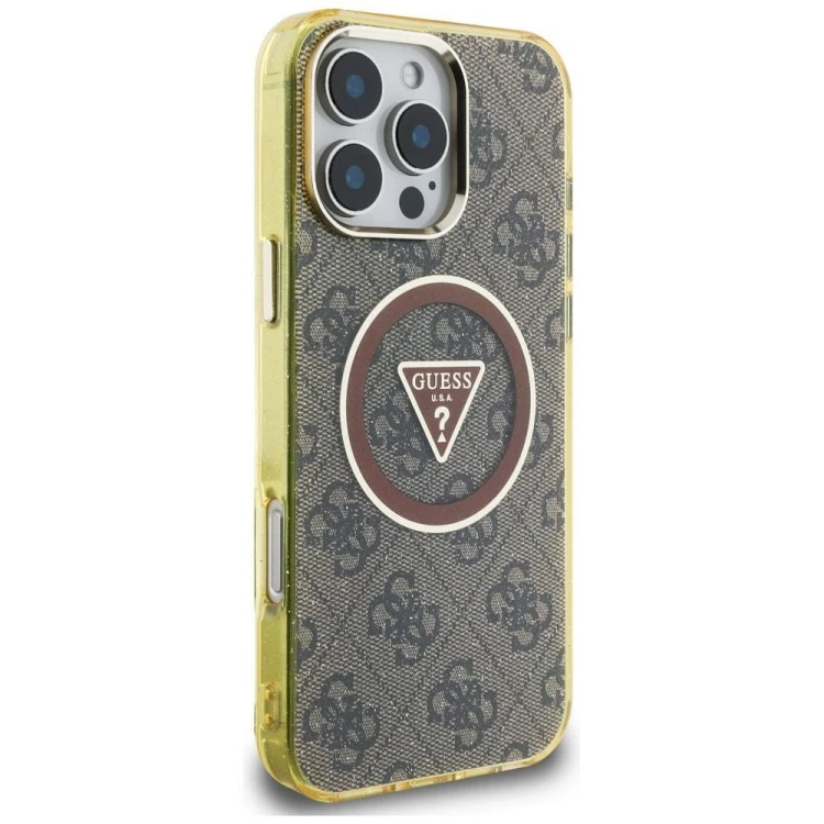 Etui Guess iPhone 16 Pro Metal Glitter 4G MagSafe Brązowe - Pokrowiec