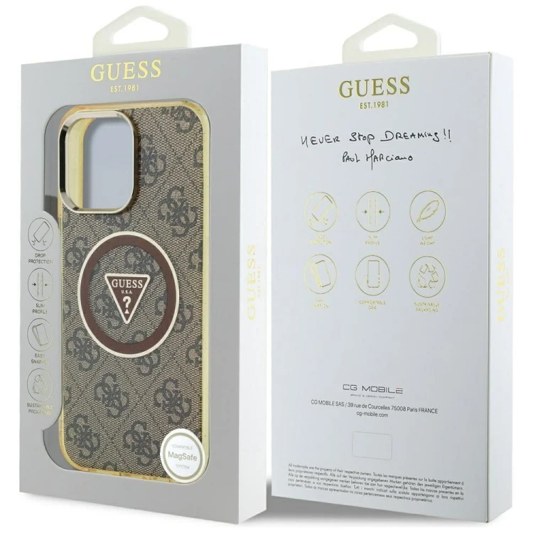 Etui Guess iPhone 16 Pro Metal Glitter 4G MagSafe Brązowe - Pokrowiec