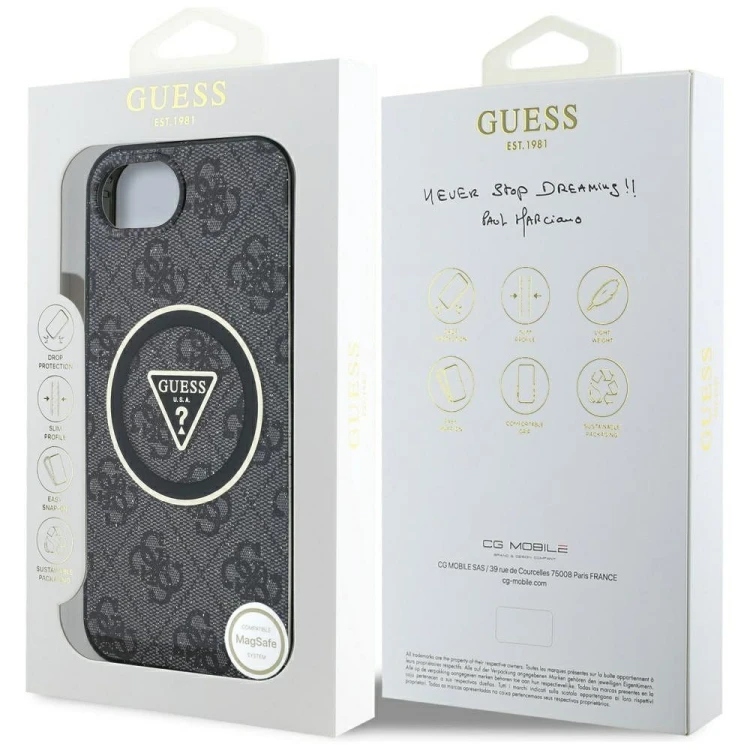Etui Guess iPhone 16e / SE 4 2025 Metal Glitter 4G MagSafe Czarne - Pokrowiec