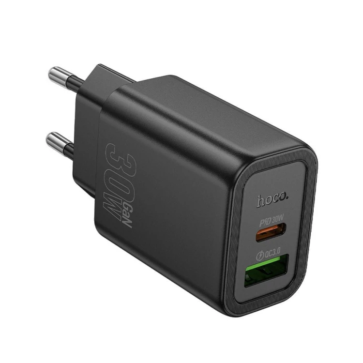 Szybka ładowarka sieciowa Hoco N63 30W (USB-C Power Delivery + USB-A Quick Charge) – czarna