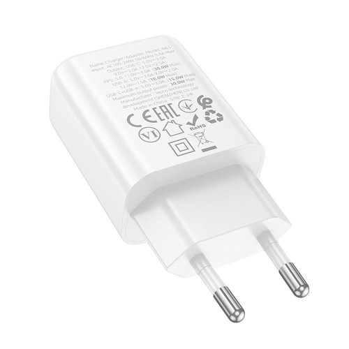 Szybka ładowarka sieciowa Hoco N63 30W (USB-C Power Delivery + USB-A Quick Charge) – biała