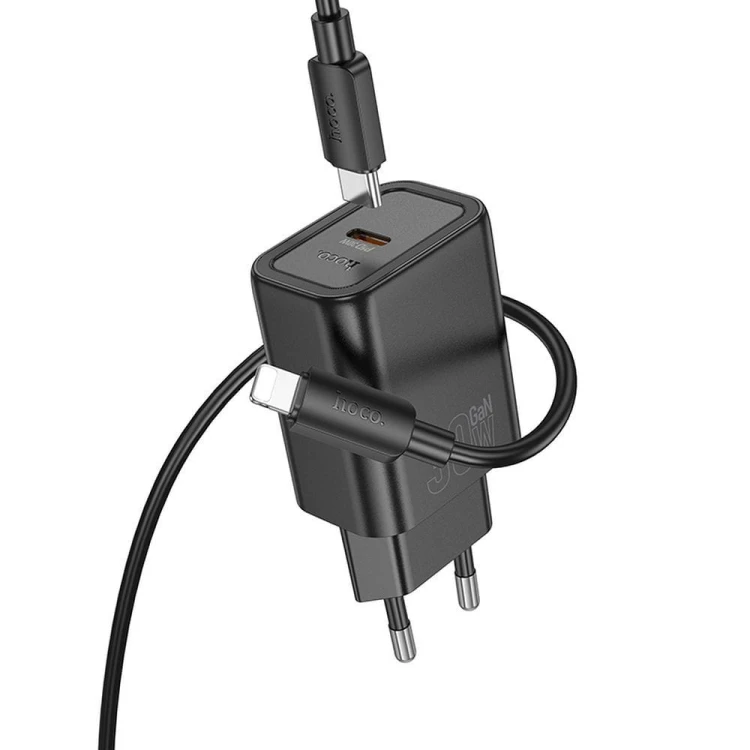 Szybka ładowarka sieciowa Hoco N62 USB-C Power Delivery 30W + kabel Lightning 1m – czarna
