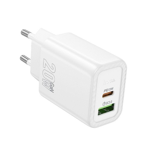 Szybka ładowarka sieciowa Hoco N61 20W (USB-C Power Delivery + USB-A Quick Charge) – biała
