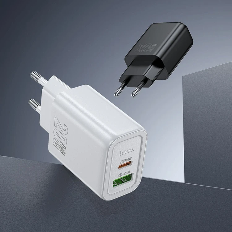 Szybka ładowarka sieciowa Hoco N61 20W (USB-C Power Delivery + USB-A Quick Charge) – biała