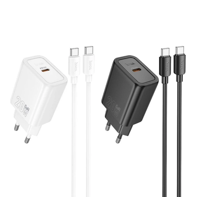 Szybka ładowarka sieciowa Hoco N60 USB-C Power Delivery 20W + kabel USB-C do USB-C 60W 1m – czarna