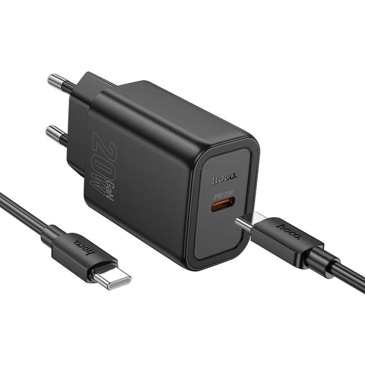 Szybka ładowarka sieciowa Hoco N60 USB-C Power Delivery 20W + kabel Lightning 1m – czarna