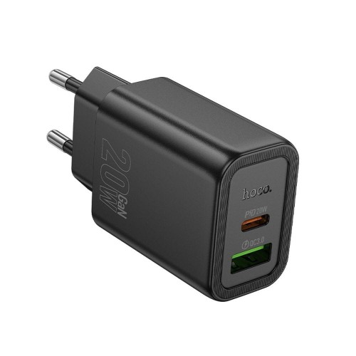 Szybka ładowarka sieciowa Hoco N61 20W (USB-C Power Delivery + USB-A Quick Charge) – czarna