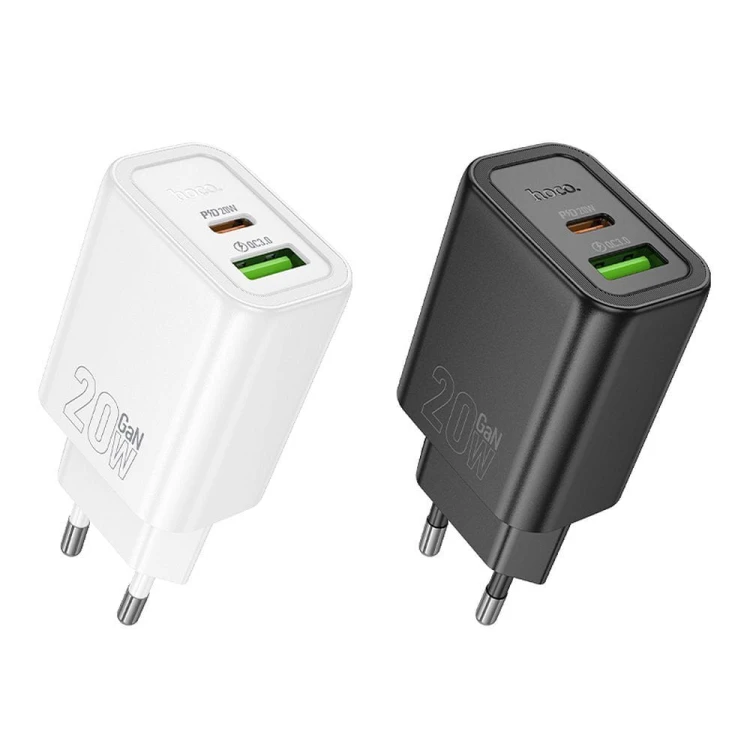 Szybka ładowarka sieciowa Hoco N61 20W (USB-C Power Delivery + USB-A Quick Charge) – czarna