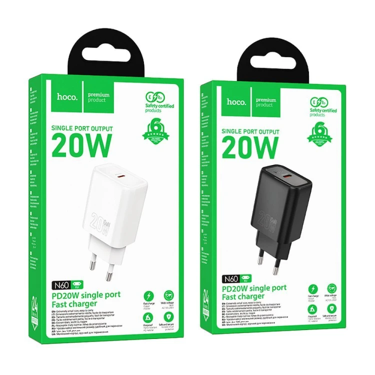 Szybka ładowarka sieciowa Hoco N60 USB-C Power Delivery 20W – biała