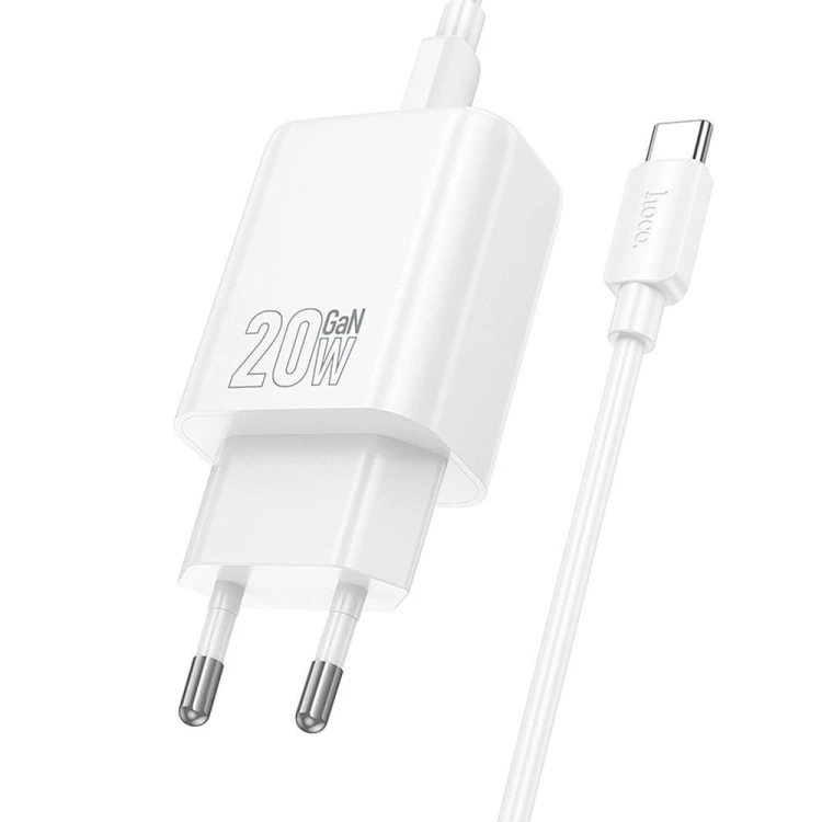 Szybka ładowarka sieciowa Hoco N60 USB-C Power Delivery 20W + kabel USB-C do Lightning 1m – biała