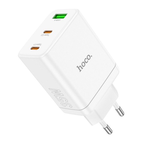 Szybka ładowarka sieciowa Hoco N33 35W (2xUSB-C + USB-A) – biała