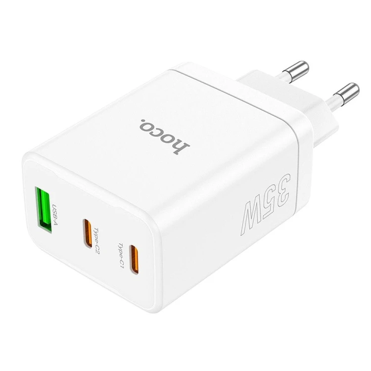 Szybka ładowarka sieciowa Hoco N33 35W (2xUSB-C + USB-A) – biała