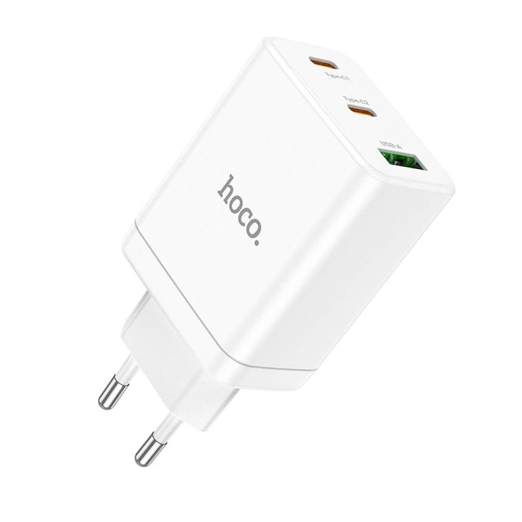 Szybka ładowarka sieciowa Hoco N33 35W (2xUSB-C + USB-A) – biała