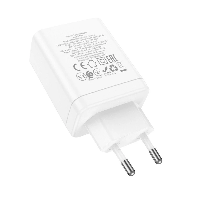 Szybka ładowarka sieciowa Hoco N33 35W (2xUSB-C + USB-A) – biała