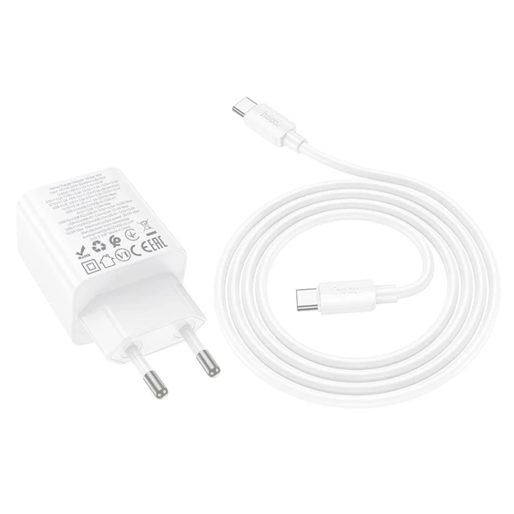 Multifunkcyjna ładowarka sieciowa Hoco N56 30W (2xUSB-C + 2xUSB-A) + kabel USB-C do USB-C 1m – biała