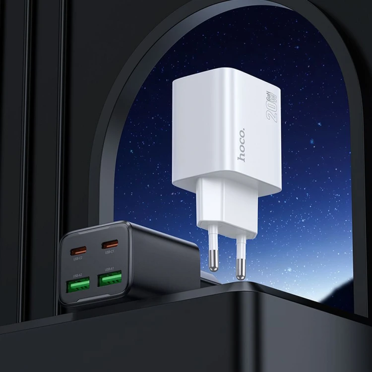 Multifunkcyjna ładowarka sieciowa Hoco N55 20W (2xUSB-C + 2xUSB-A) – czarna
