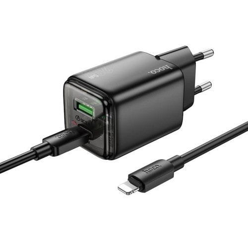 Szybka ładowarka sieciowa Hoco N52 20W (USB-C Power Delivery + USB-A Quick Charge) + kabel Lightning 1m – czarna
