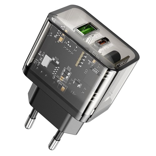 Szybka ładowarka sieciowa Hoco N34 20W (USB-C Power Delivery + USB-A Quick Charge) – transparentna