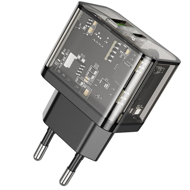 Szybka ładowarka sieciowa Hoco N34 20W (USB-C Power Delivery + USB-A Quick Charge) – transparentna