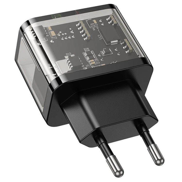 Szybka ładowarka sieciowa Hoco N34 20W (USB-C Power Delivery + USB-A Quick Charge) – transparentna