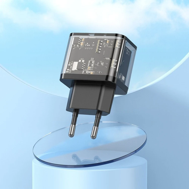 Szybka ładowarka sieciowa Hoco N34 20W (USB-C Power Delivery + USB-A Quick Charge) – transparentna
