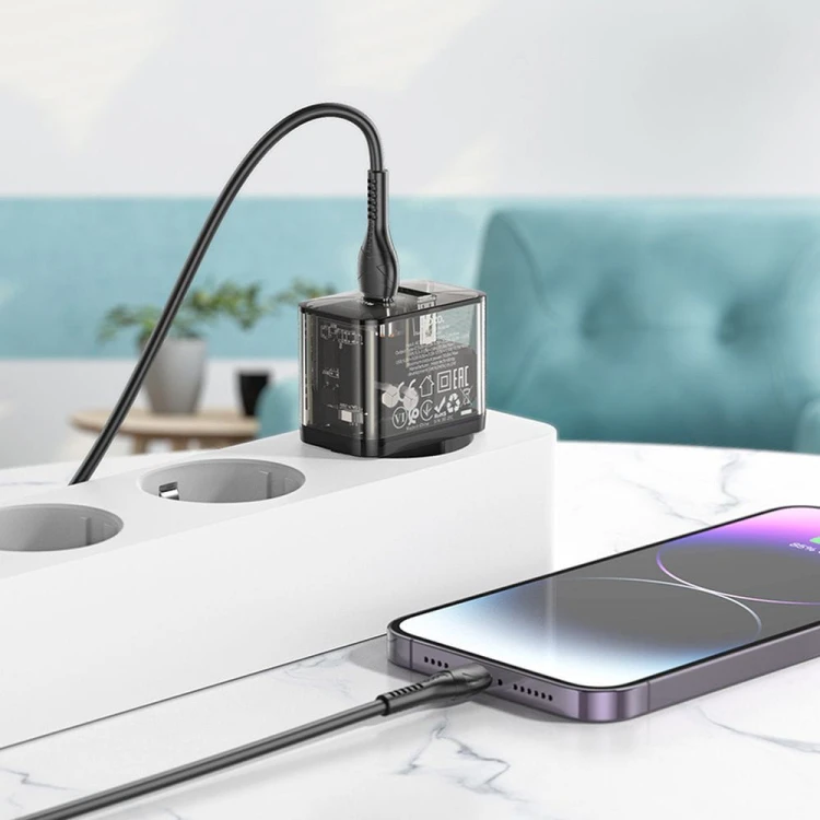 Szybka ładowarka sieciowa Hoco N34 20W (USB-C Power Delivery + USB-A Quick Charge) – transparentna