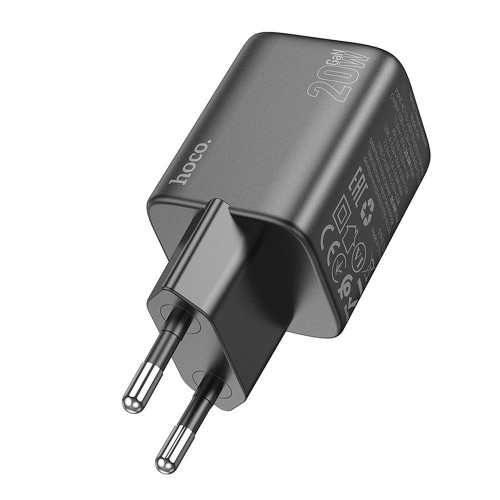 Miniaturowa ładowarka sieciowa GaN Hoco N41 20W (USB-C Power Delivery + USB-A Quick Charge) – czarna