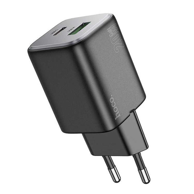 Miniaturowa ładowarka sieciowa GaN Hoco N41 20W (USB-C Power Delivery + USB-A Quick Charge) – czarna