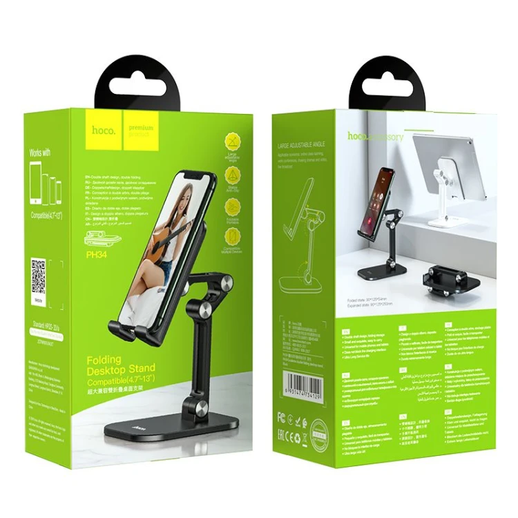 Składany uchwyt biurkowy Hoco PH34 na telefon i tablet (4,7" - 13") – czarny