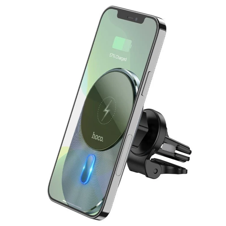 Magnetyczny uchwyt samochodowy z ładowaniem indukcyjnym 15W Hoco CA91 (MagSafe) – szary