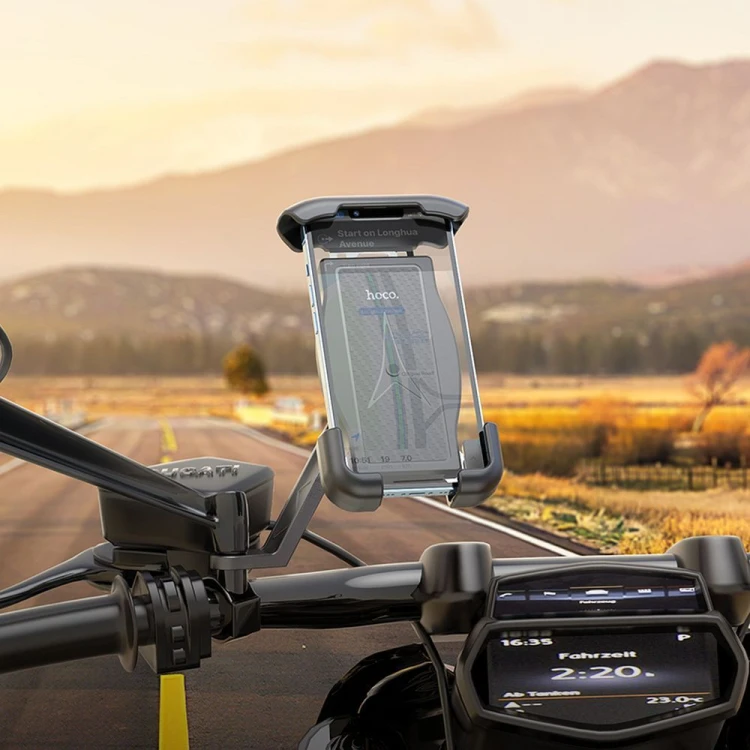 Wytrzymały uchwyt motocyklowy na telefon Hoco CA119 montowany do lusterka – czarny