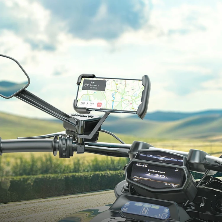Wytrzymały uchwyt motocyklowy na telefon Hoco CA119 montowany do lusterka – czarny