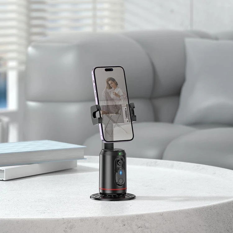 Inteligentny uchwyt Hoco K23 z automatycznym śledzeniem twarzy 360° i pilotem Bluetooth – czarny