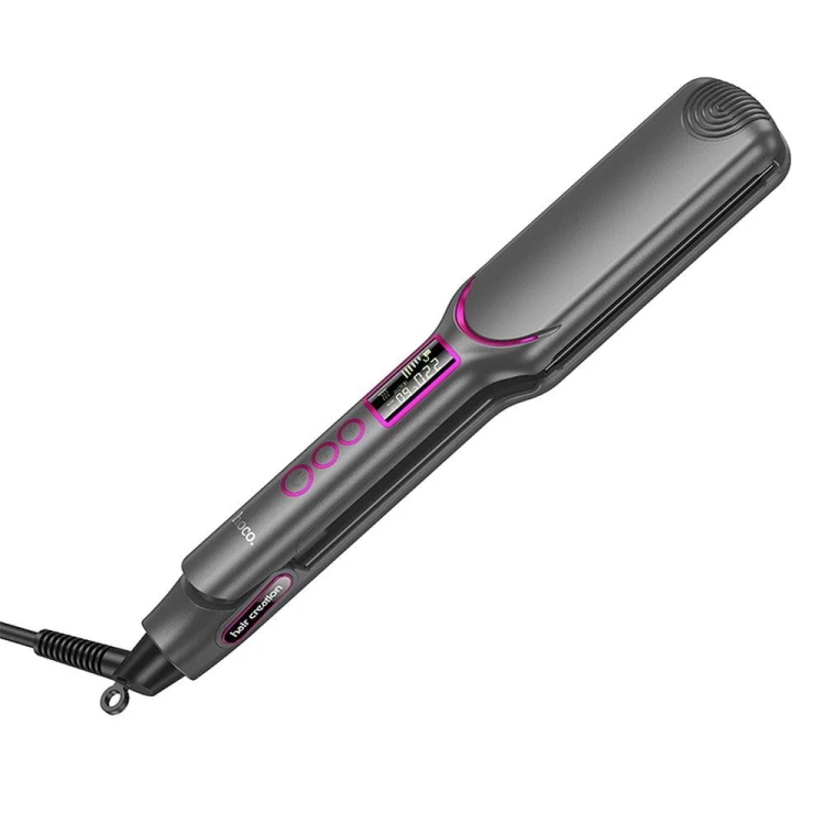 Nowoczesna prostownica do włosów Hoco HP42 – wyświetlacz LCD, szerokie płytki, grzałka PTC – szara